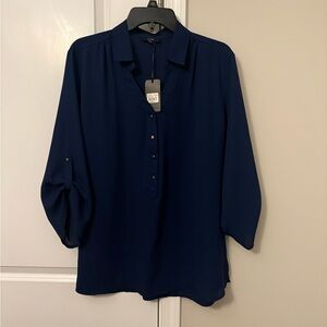 Women's Navy Split-Neck Button Tunic